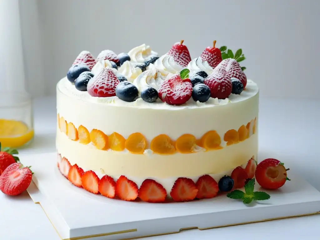 Un exquisito Trifle de verano fácil con capas de frutas frescas, crema esponjosa y bizcocho, decorado con almendras y hojas de menta