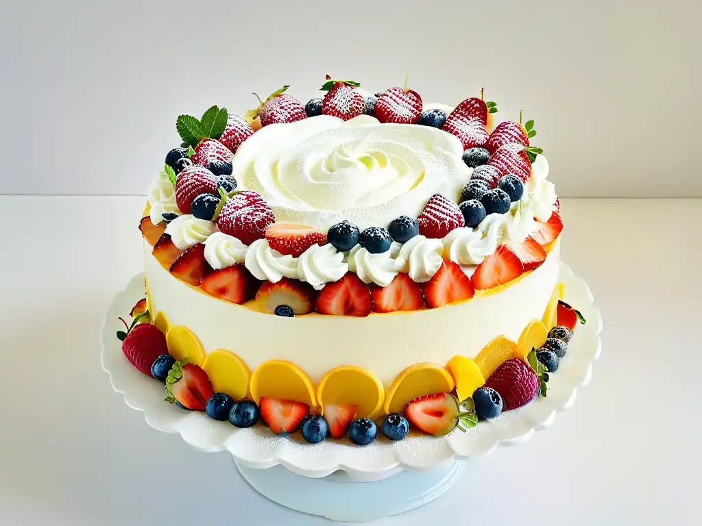 Exquisito trifle de verano fácil con frutas vibrantes, bizcocho esponjoso y crema suave en tazón de cristal sobre fondo blanco