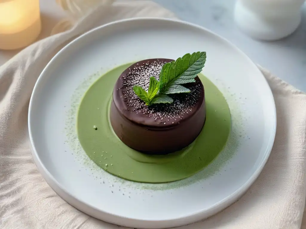 Un exquisito trufa de chocolate con ashwagandha, decorada con hojas de menta fresca