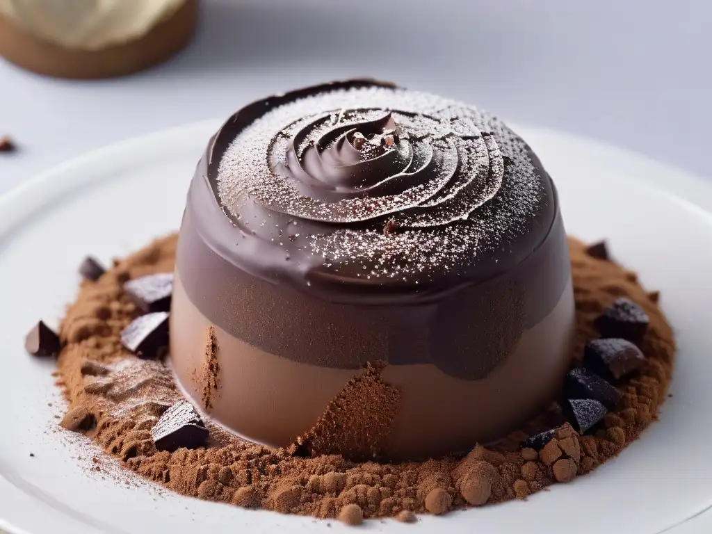 Exquisito trufa de chocolate, bañada con cacao, en un fondo blanco