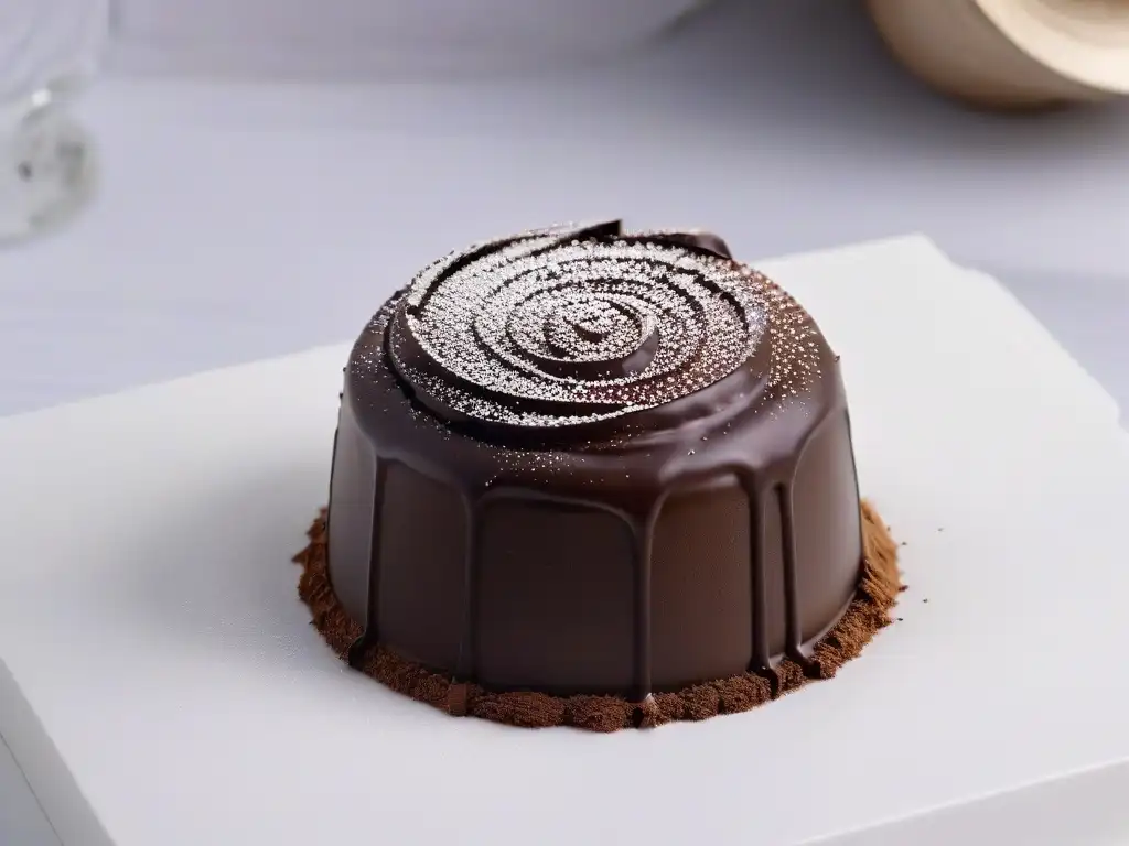 Exquisito trufa de chocolate negro con marcas de chocolate para repostería, resplandeciendo bajo luz natural