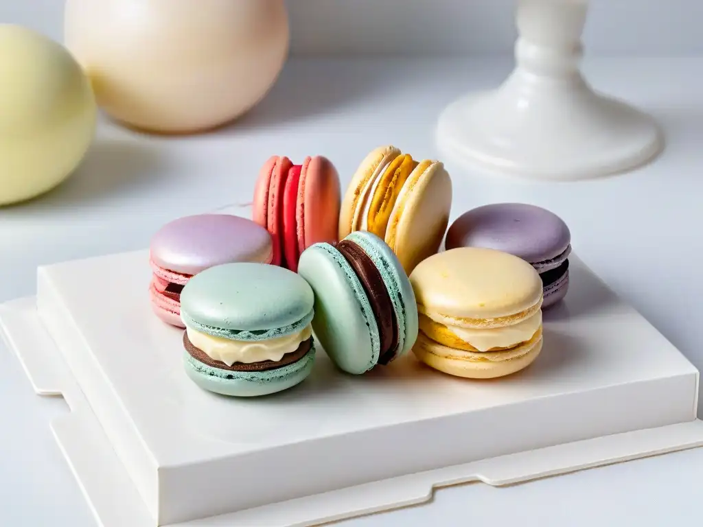 Exquisitos macarons pastel en plato blanco, perfectos para recetas postres aprovechar excedentes