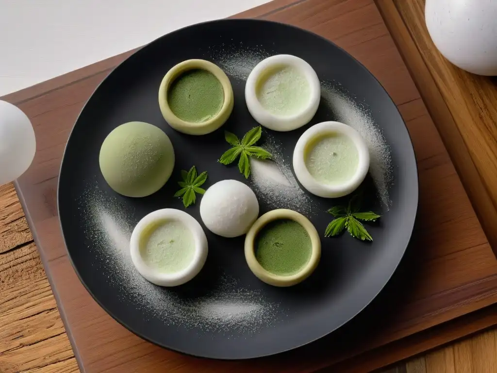 Exquisitos mochis japoneses con variedad de sabores y rellenos, en una presentación elegante