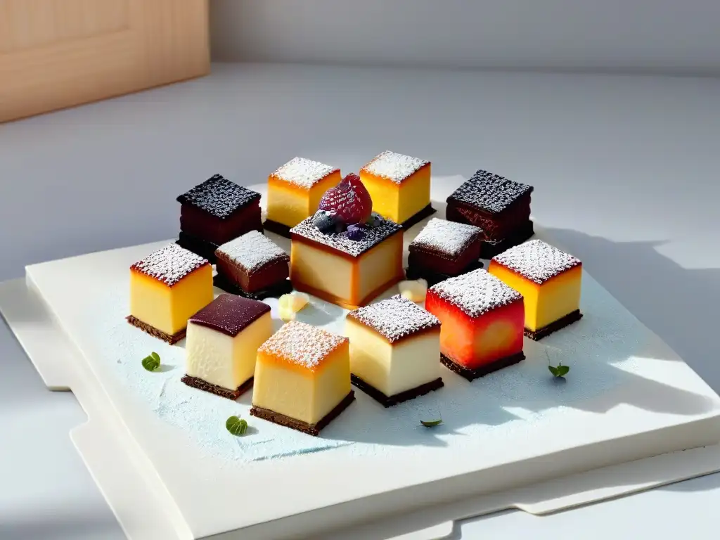 Exquisitos petit fours en plato lujoso, con detalles y colores vibrantes