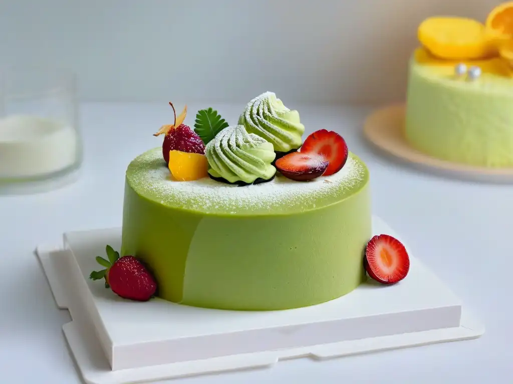 Exquisitos postres exóticos con pandan en elegante cocina minimalista