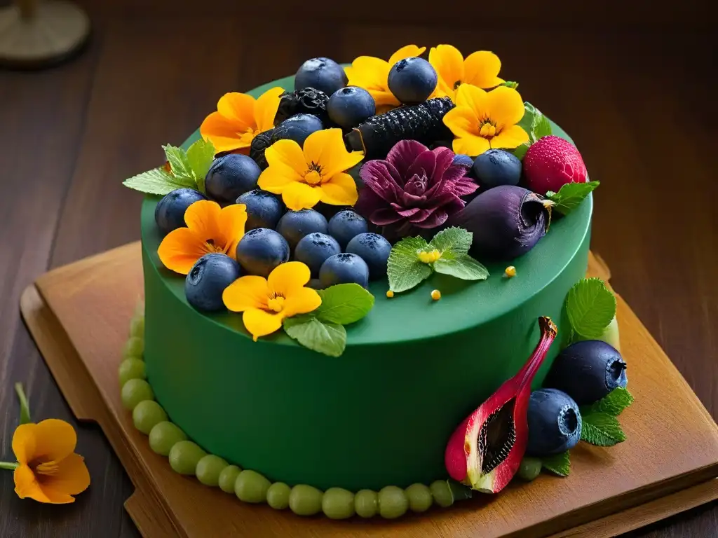 Una exuberante paleta de colores comestibles para repostería, fusionando tonos vibrantes en flores y frutas