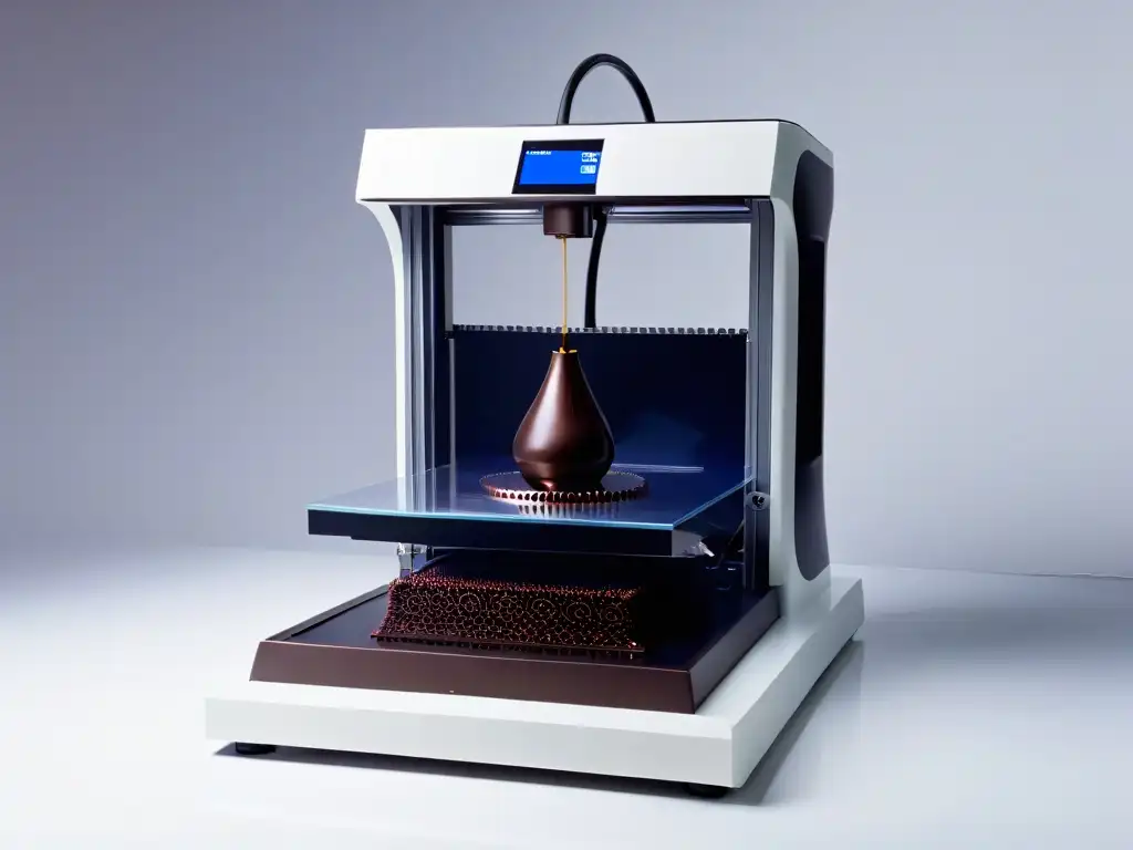 Esculturas de chocolate: Impresora 3D de alta precisión en acción Fascinante impresora de chocolate 3D en acción, creando esculturas delicadas con técnicas de impresión