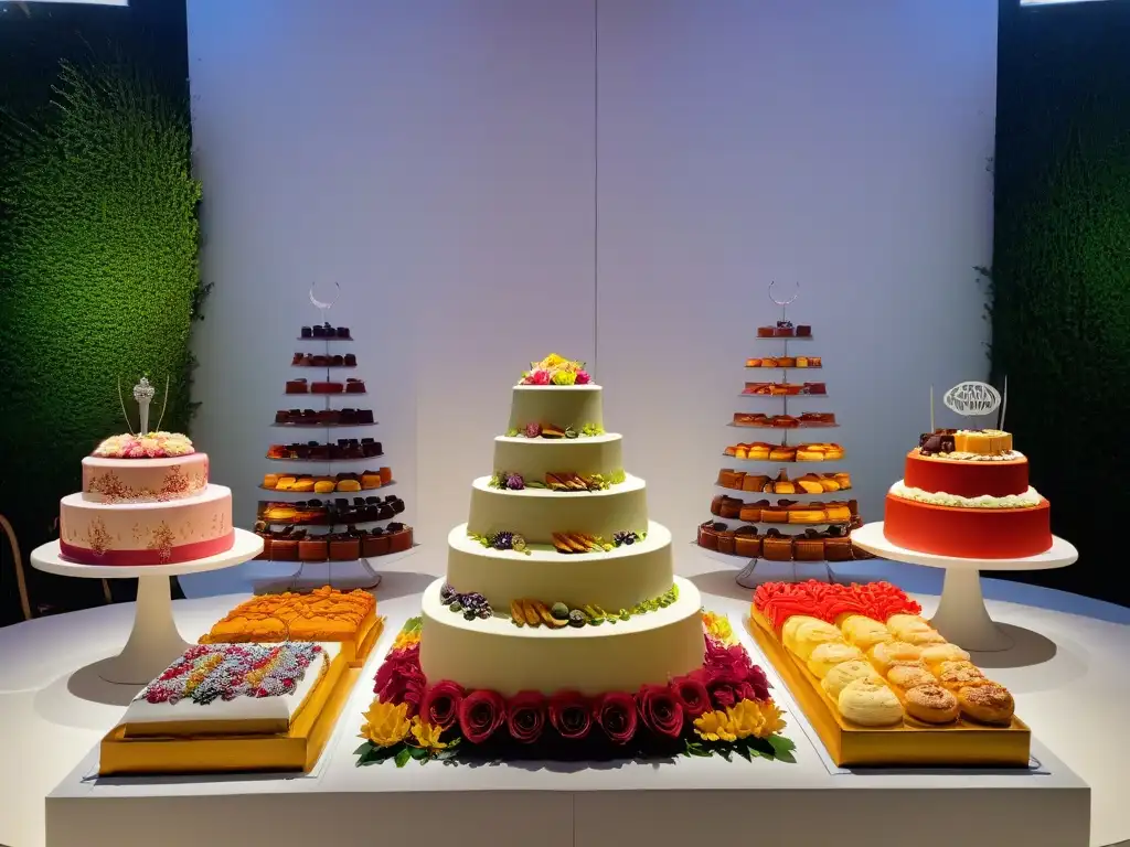 Un festín de postres exquisitamente decorado en un festival de postres, una experiencia prepararte