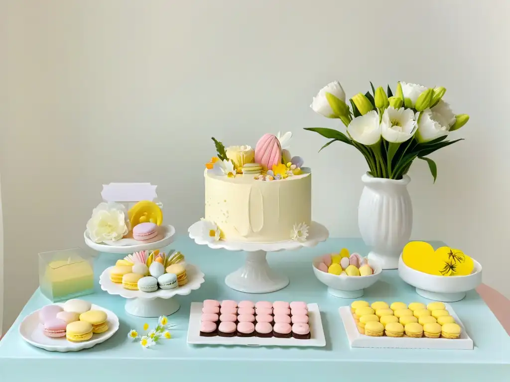 Un festín de postres de Pascua resurrección deliciosos en una mesa elegantemente decorada