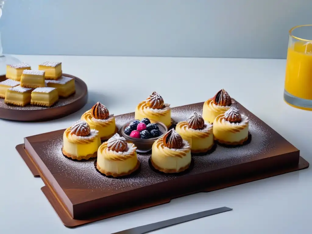 Un festín de postres exquisitamente presentados con Macadamia Nut, resaltando texturas y colores