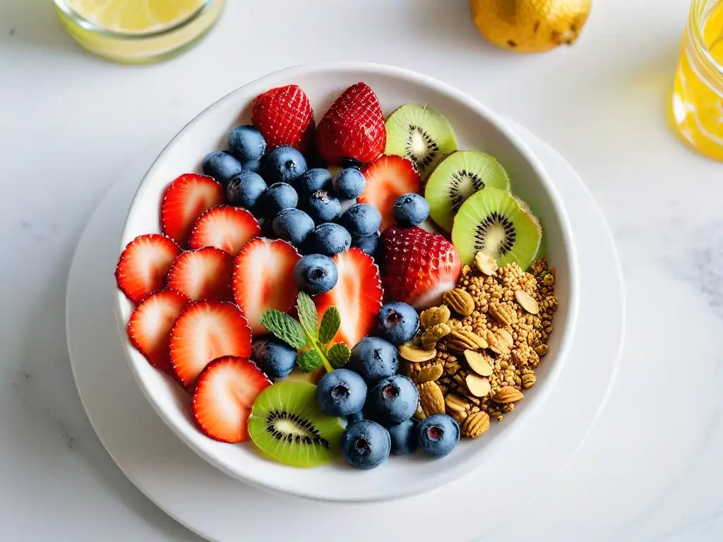 Un festín de recetas smoothie bowls frutas frescas en un escenario fresco y apetitoso