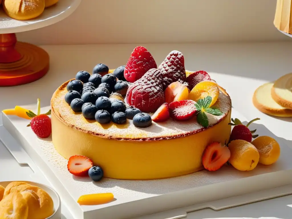 Un festín visual de repostería sin azúcar saludable: pastelería fina y frutas frescas en armonía