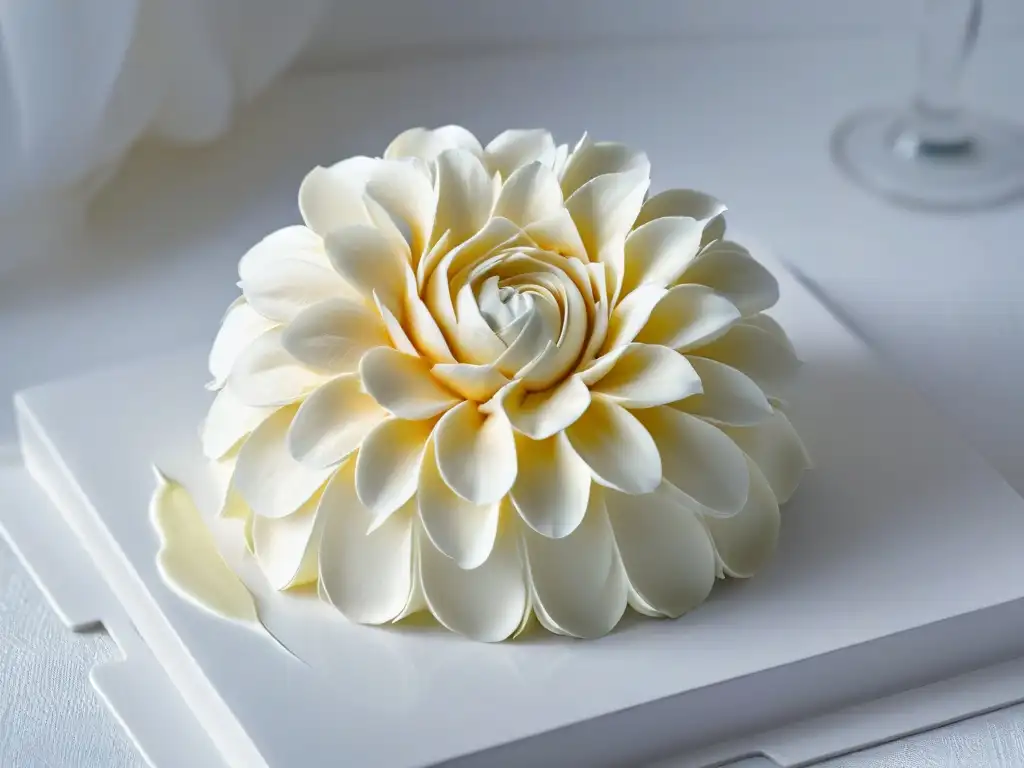 Una flor de azúcar delicada y detallada, obra de un chef pastelero reconocido