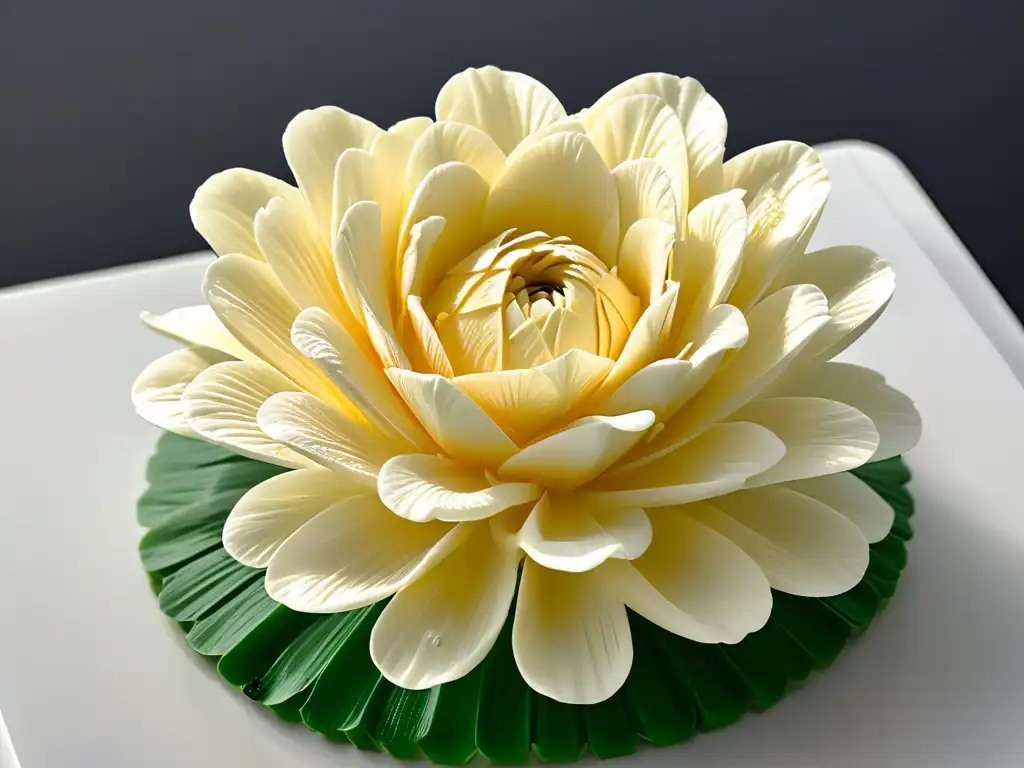 Una flor de azúcar detallada creada con técnicas avanzadas de impresión 3D en repostería, deslumbrante y precisa