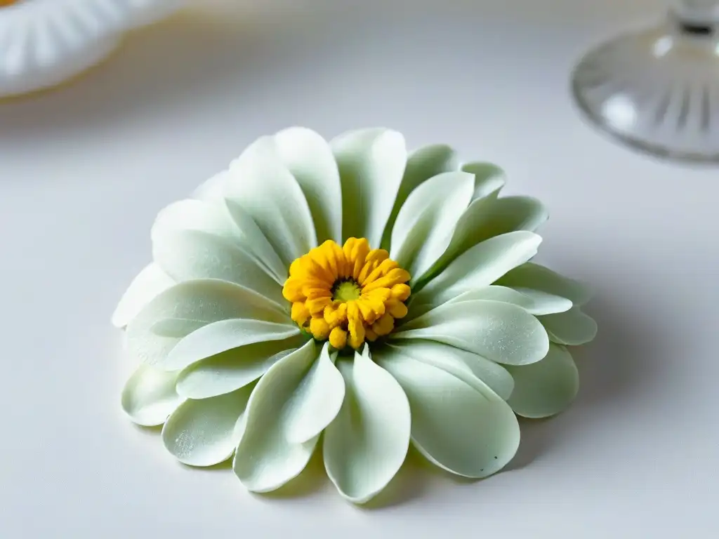 Una flor comestible de azúcar brillante, detalle artesanal en repostería