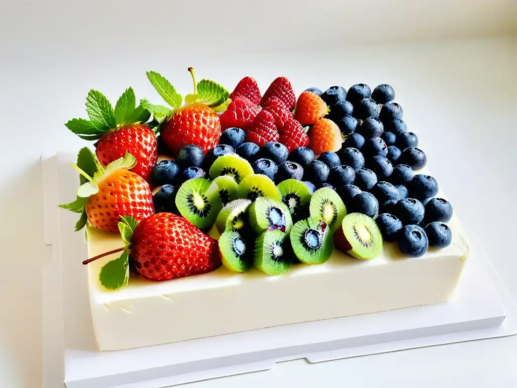 Frescas frutas listas para decorar un pastel de cumpleaños sin horno con colores vibrantes
