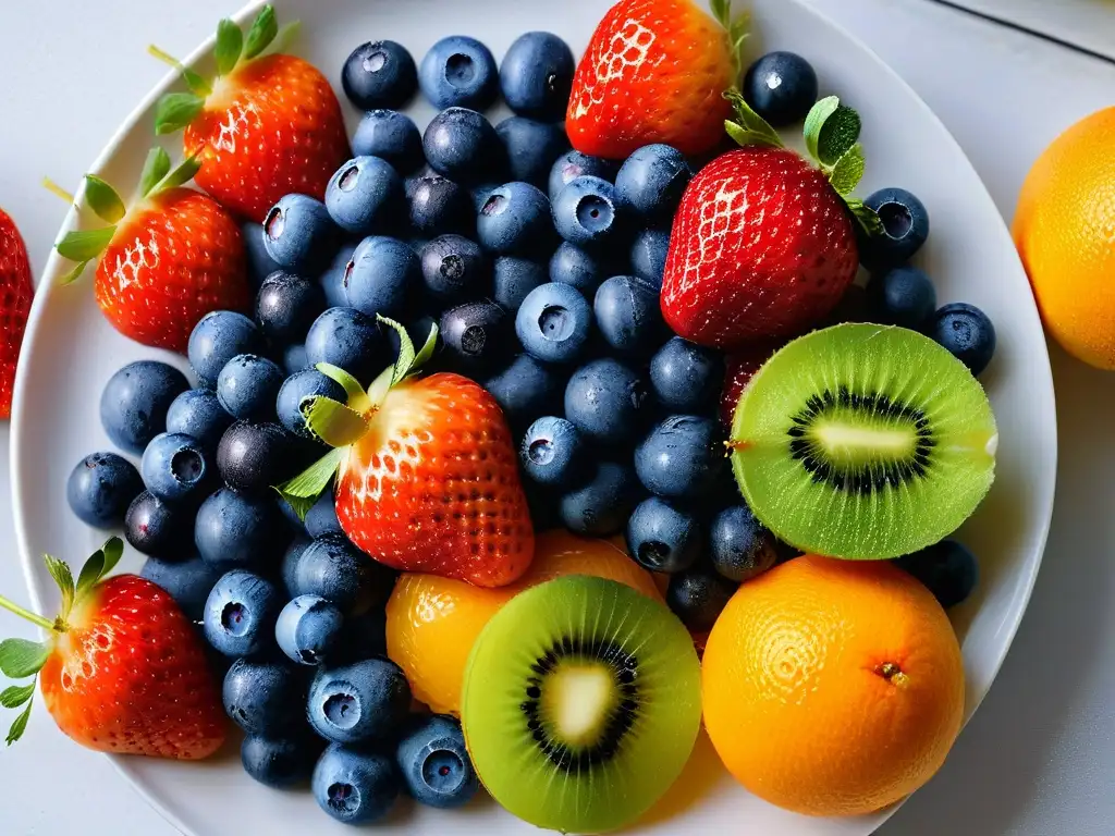 Frescos frutos con gotas de agua, detallados en 8k