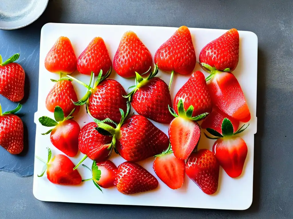 Frescura veraniega: fresas y sandía en tabla de mármol blanco