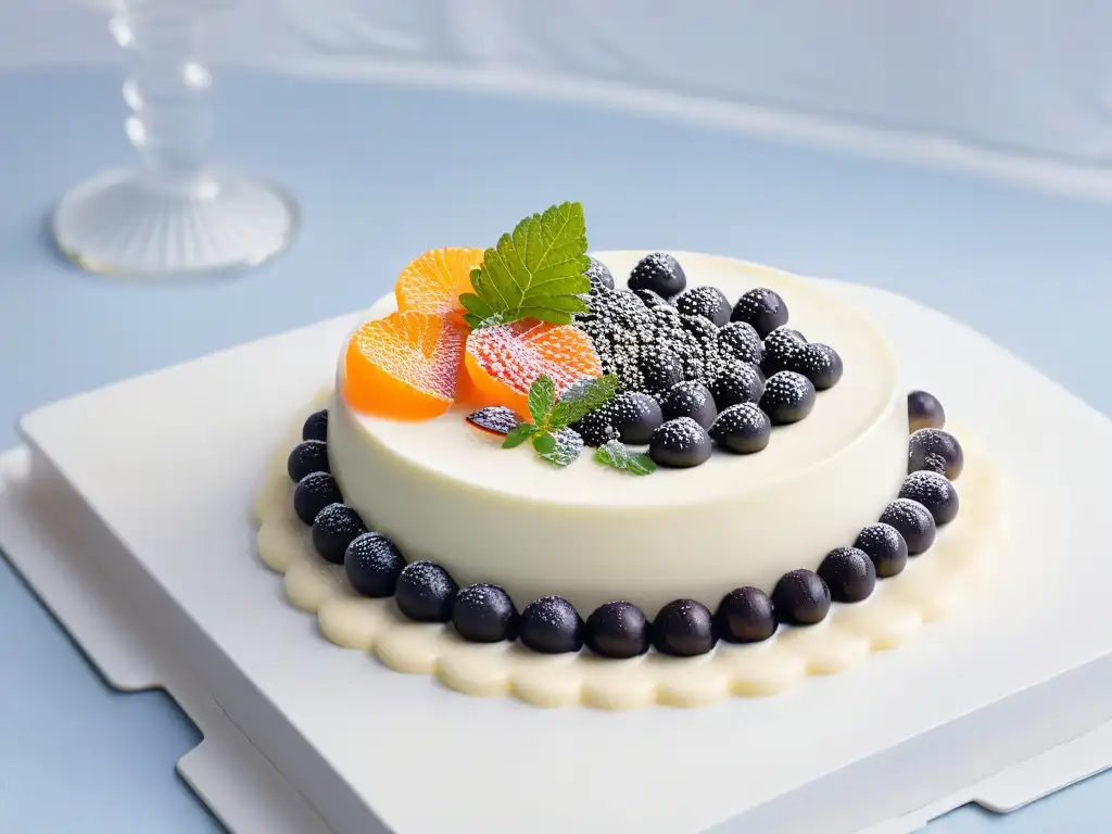 Incorporar caviar frutas postres: Esferas de caviar de frutas sobre panna cotta de vainilla, una composición vibrante y lujosa