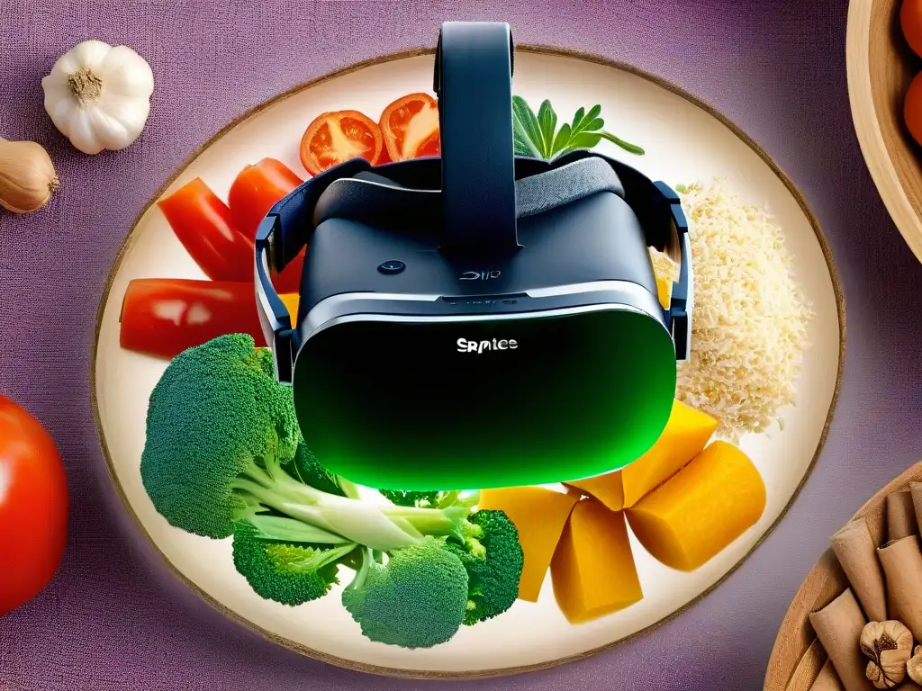 Una fusión de sabores internacionales con Realidad Aumentada: ingredientes vibrantes y un moderno visor de VR