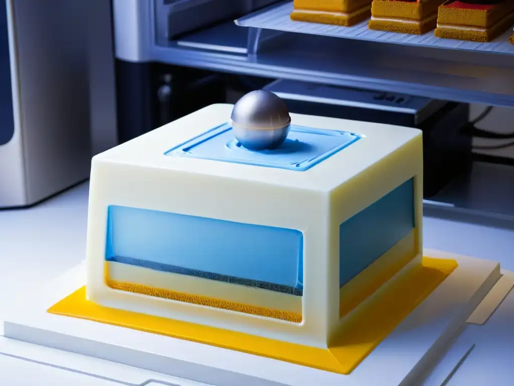 Un 3D printer futurista crea postres impresos en 3D tendencias con precisión y colorido