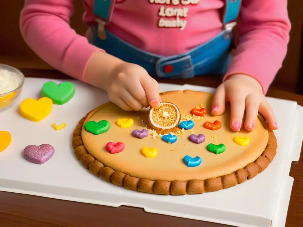 Niño decorando una galleta con concentración y creatividad, viviendo una experiencia divertida y emotiva