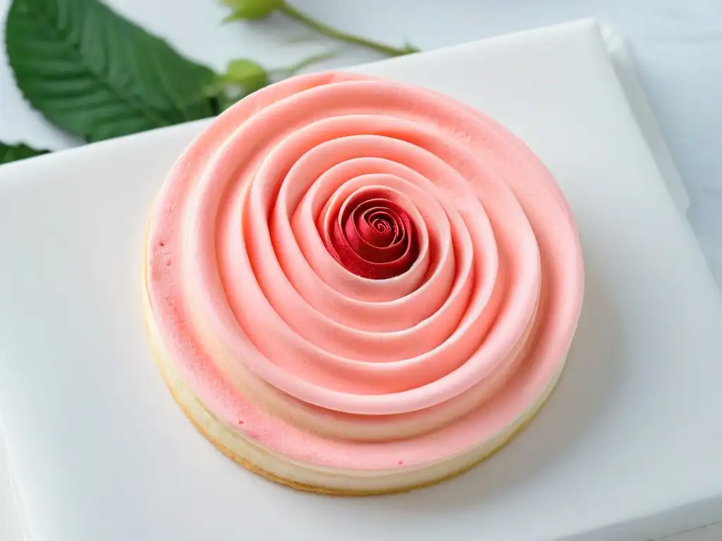 Galleta de rosa decorada con arte en tonos de rosa y verde, destacando la precisión en talleres galletas decoradas arte sabor