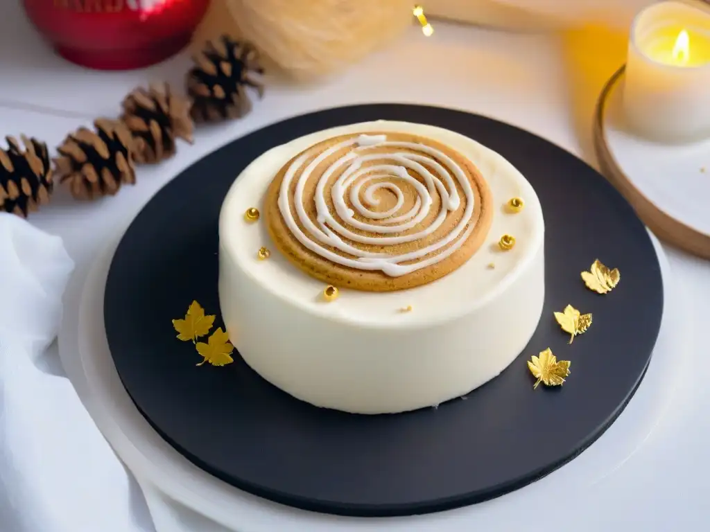 Galletas de mantequilla especiadas navideñas con decoración elegante y festiva sobre plato negro