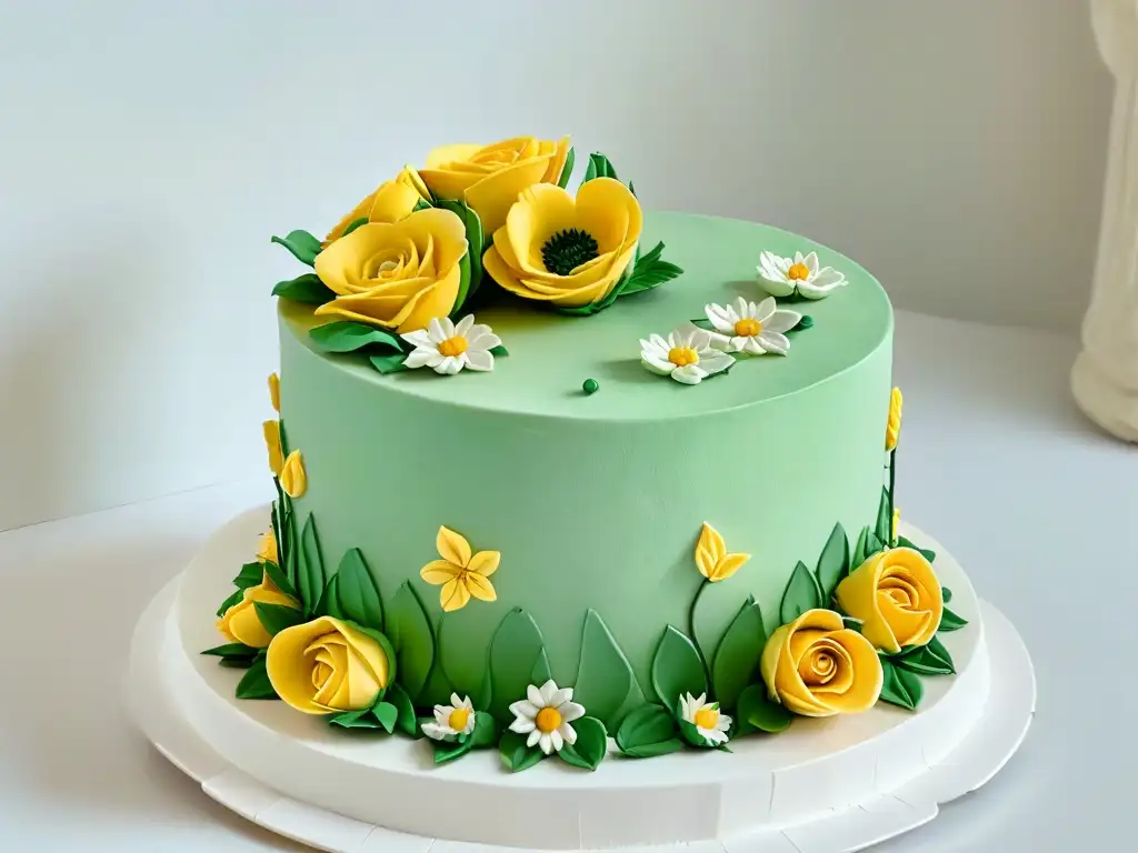 Fondant sin gluten casero: Exquisita tarta floral con detalles delicados y pastel, ideal para ocasiones especiales