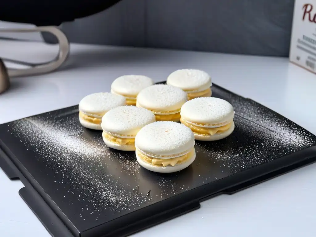 Un macaron sin gluten exquisitamente elaborado en un entorno de cocina moderna