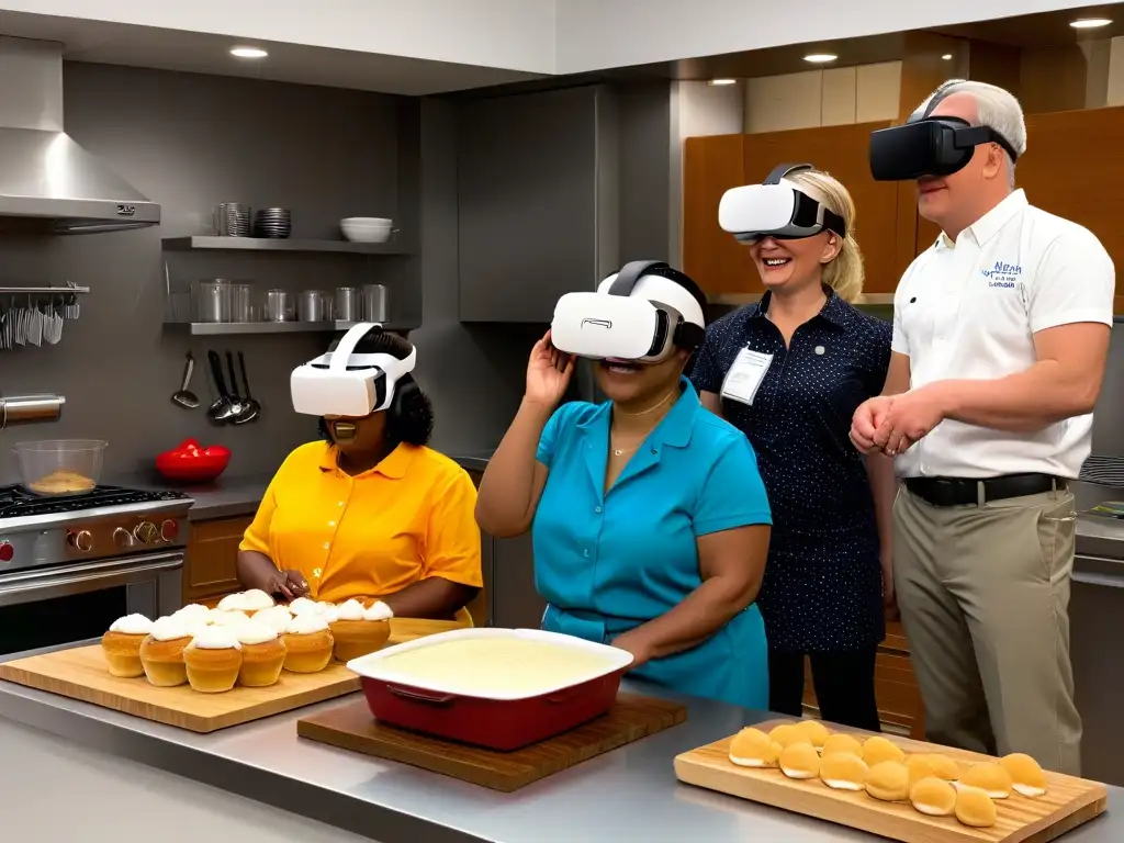 Un grupo diverso con discapacidades disfruta de una clase de repostería en Realidad Virtual inclusiva