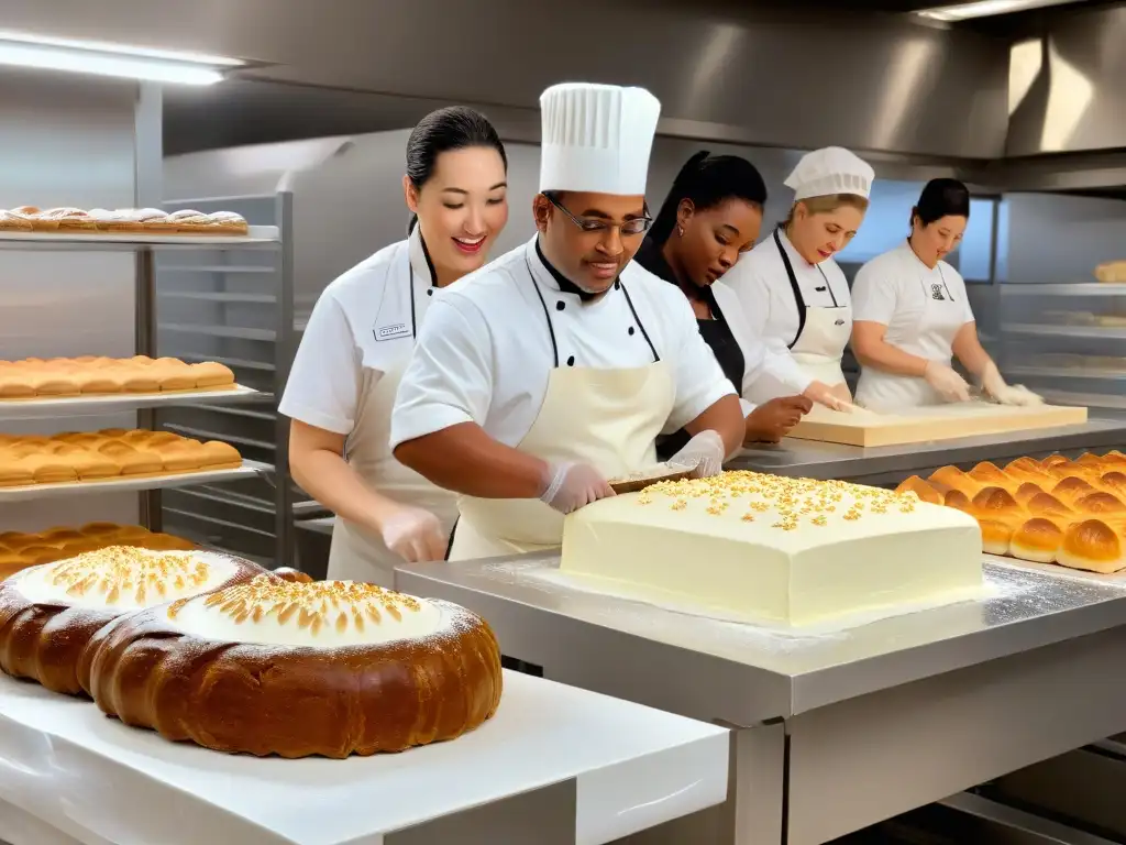 Un grupo diverso de panaderos con discapacidades, compartiendo historias inspiradoras en una panadería moderna