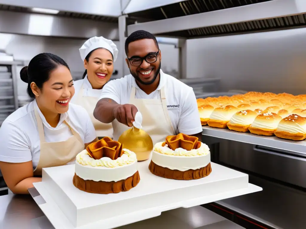 Un grupo diverso de personas con discapacidad trabajando juntas en una pastelería, mostrando habilidades y determinación