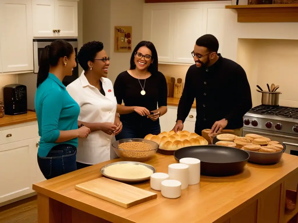 Un grupo diverso de personas, sordas y oyentes, conversan animadamente en la cocina