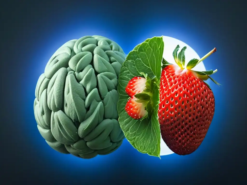 Interconexión de hemisferios cerebrales: uno brillante con sabores dulces, el otro oscuro reflejando efectos psicológicos de los dulces