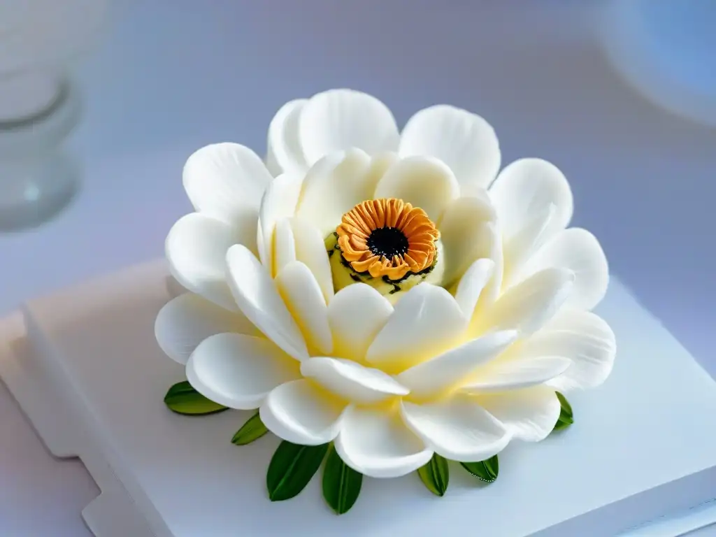 Una hermosa flor de azúcar creada con impresión 3D, fusionando innovación y arte en pastelerías