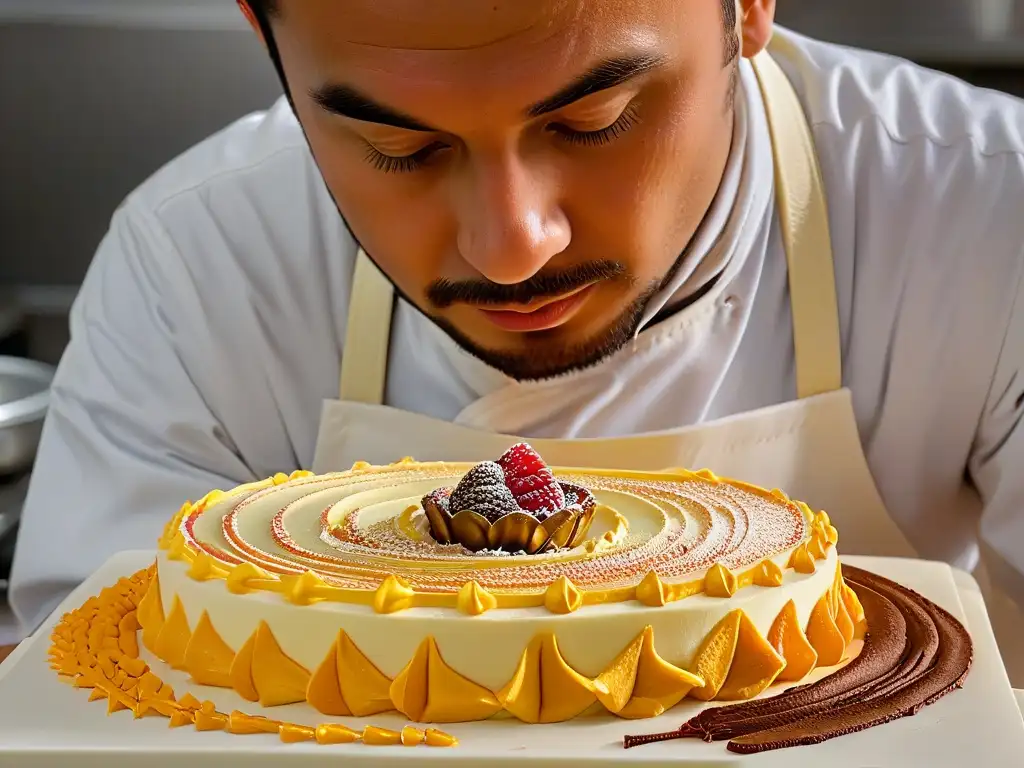 La historia del maestro pastelero Stéphane Glacier cobra vida en esta imagen, mostrando su precisión y arte en la creación de postres deliciosos