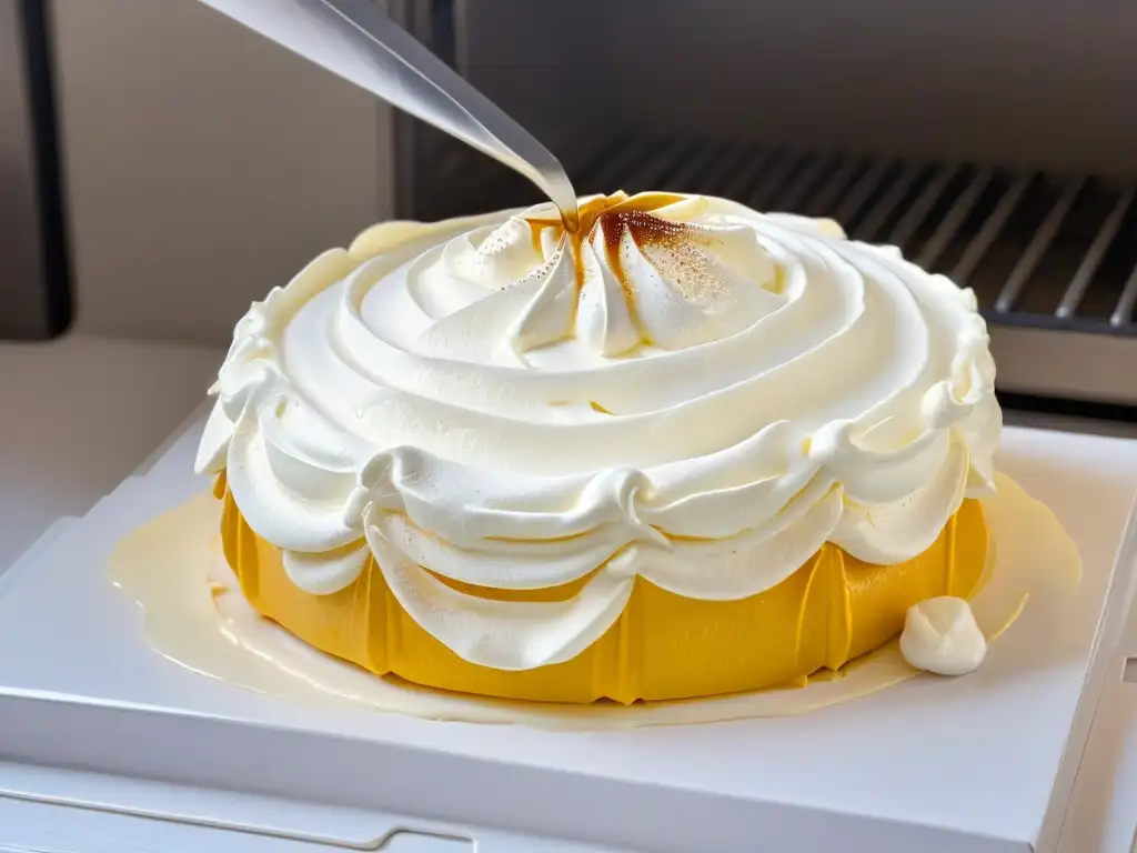 Una historia de la pavlova: base merengada dorada perfecta saliendo del horno, lista para ser disfrutada