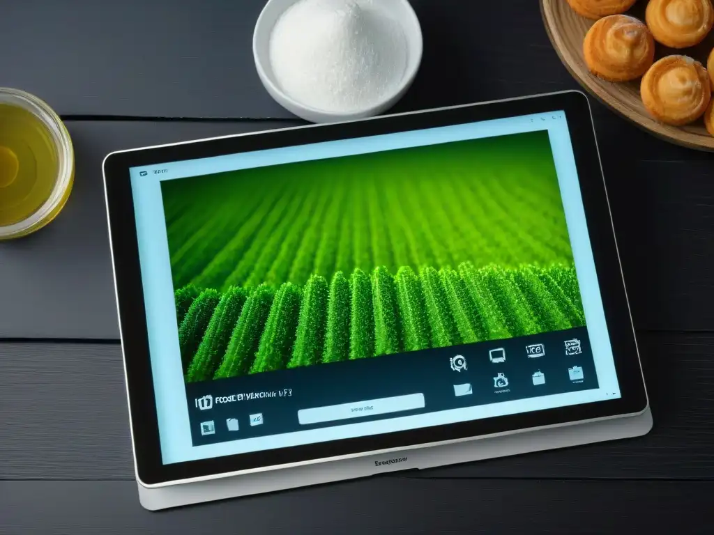 Plataforma digital elegante para concursos de repostería Una imagen impactante de una tableta digital moderna mostrando una plataforma para la gestión de concursos de repostería