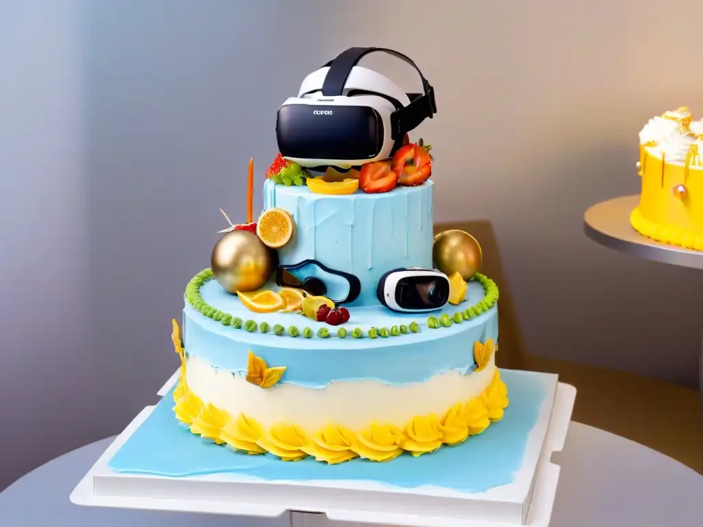 Realidad virtual fusionada con repostería creativa en 8k Impactante fusión en alta definición de un visor de Realidad Virtual con diseños de repostería creativa