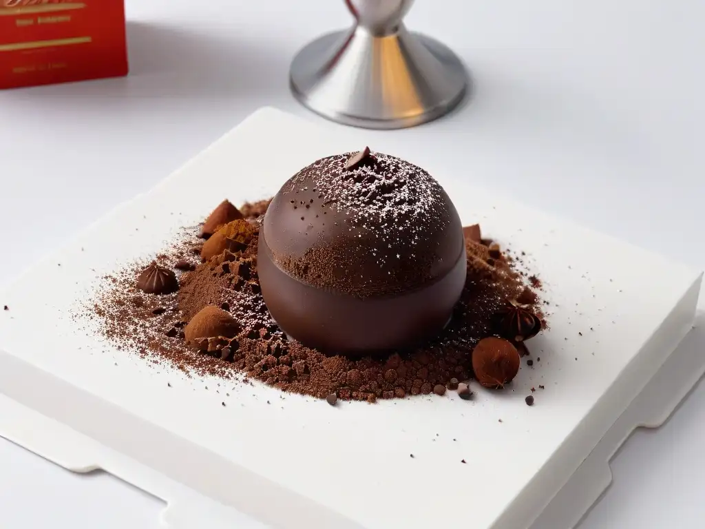 Exquisito trufa de chocolate artesanal decorada con cacao Importancia certificaciones orgánicas repostería: Detalle de trufa de chocolate orgánico decorada con cacao en polvo
