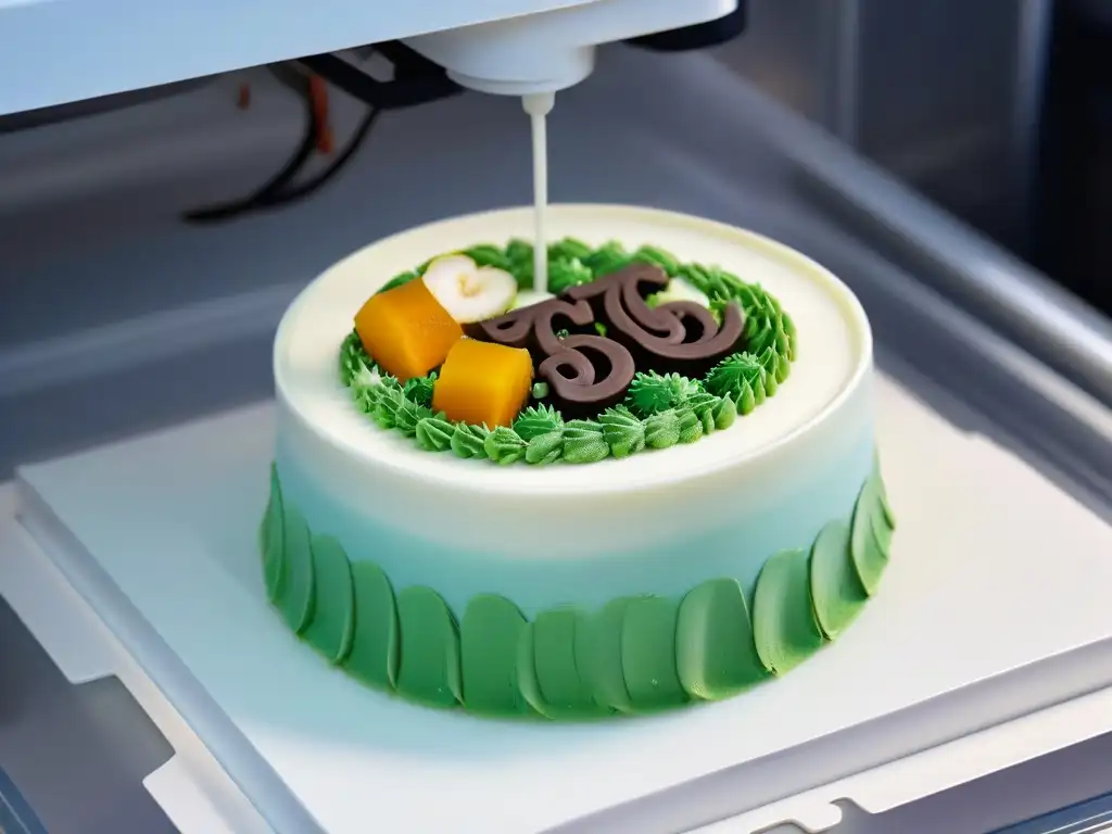 Un impresionante postre personalizado con impresión 3D, creando una obra maestra vibrante y detallada