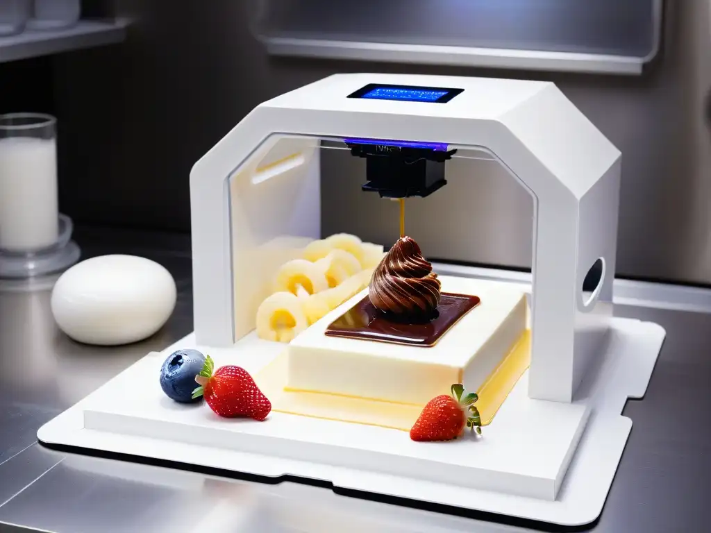 Una impresora 3D de cocina del futuro creando una escultura de azúcar para postres