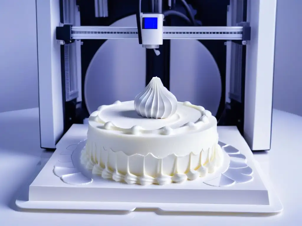 Una impresora 3D de diseño moderno, creando esculturas de azúcar detalladas