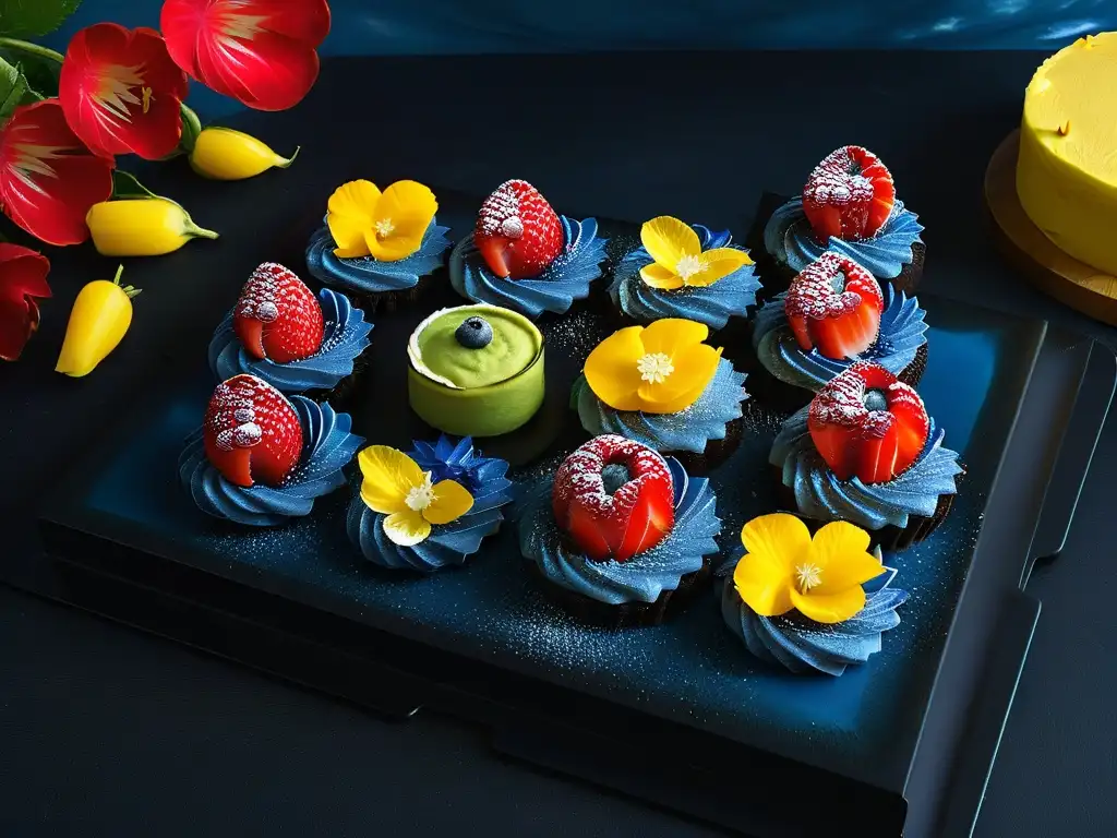 Influencia de la repostería caribeña en colores y sabores vibrantes de exquisitos postres, presentados con elegancia