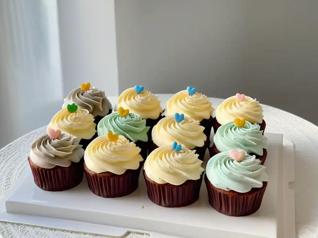 Influenciadores en concursos de repostería: cupcakes pastel decorados en elegante cocina de mármol