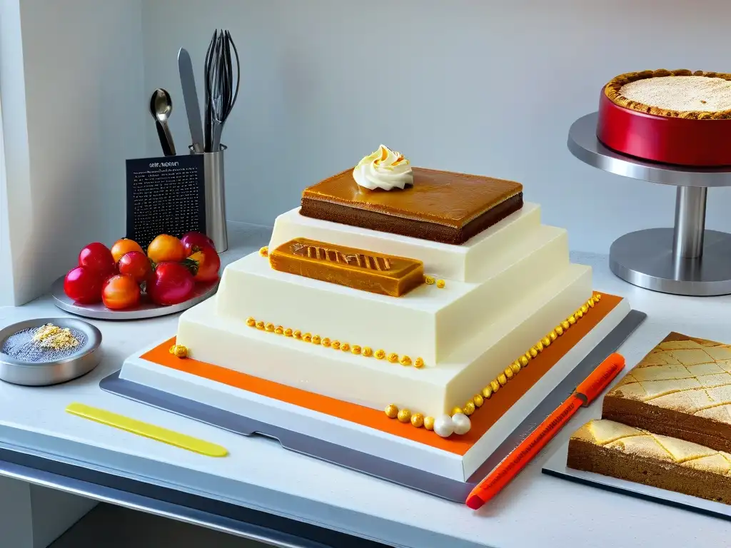 Un rincón de inspiración culinaria con libros repostería innovadores 2022 y herramientas de vanguardia en una cocina moderna