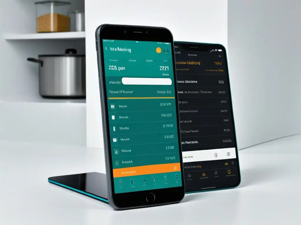 Una interfaz de app de gestión de cocina eficiente y futurista en un smartphone