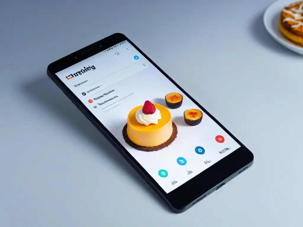 Interfaz de app de diseño de postres divertida y colorida en un smartphone moderno
