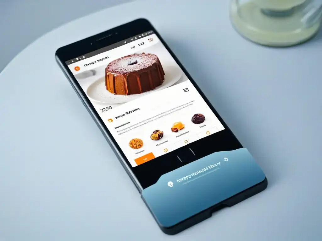 Interfaz de app para diseño de postres creativos en smartphone